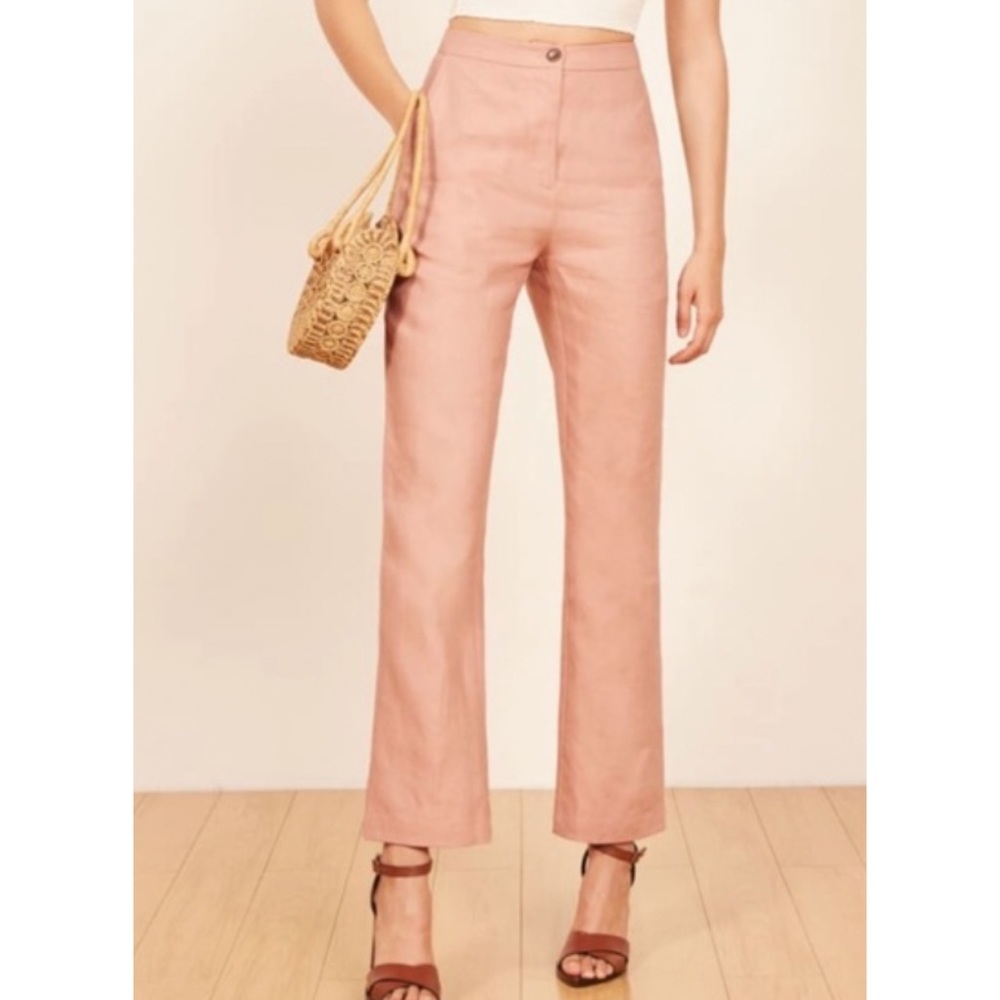 Reformation Verano 100% Linen Pant in Blush Pink
